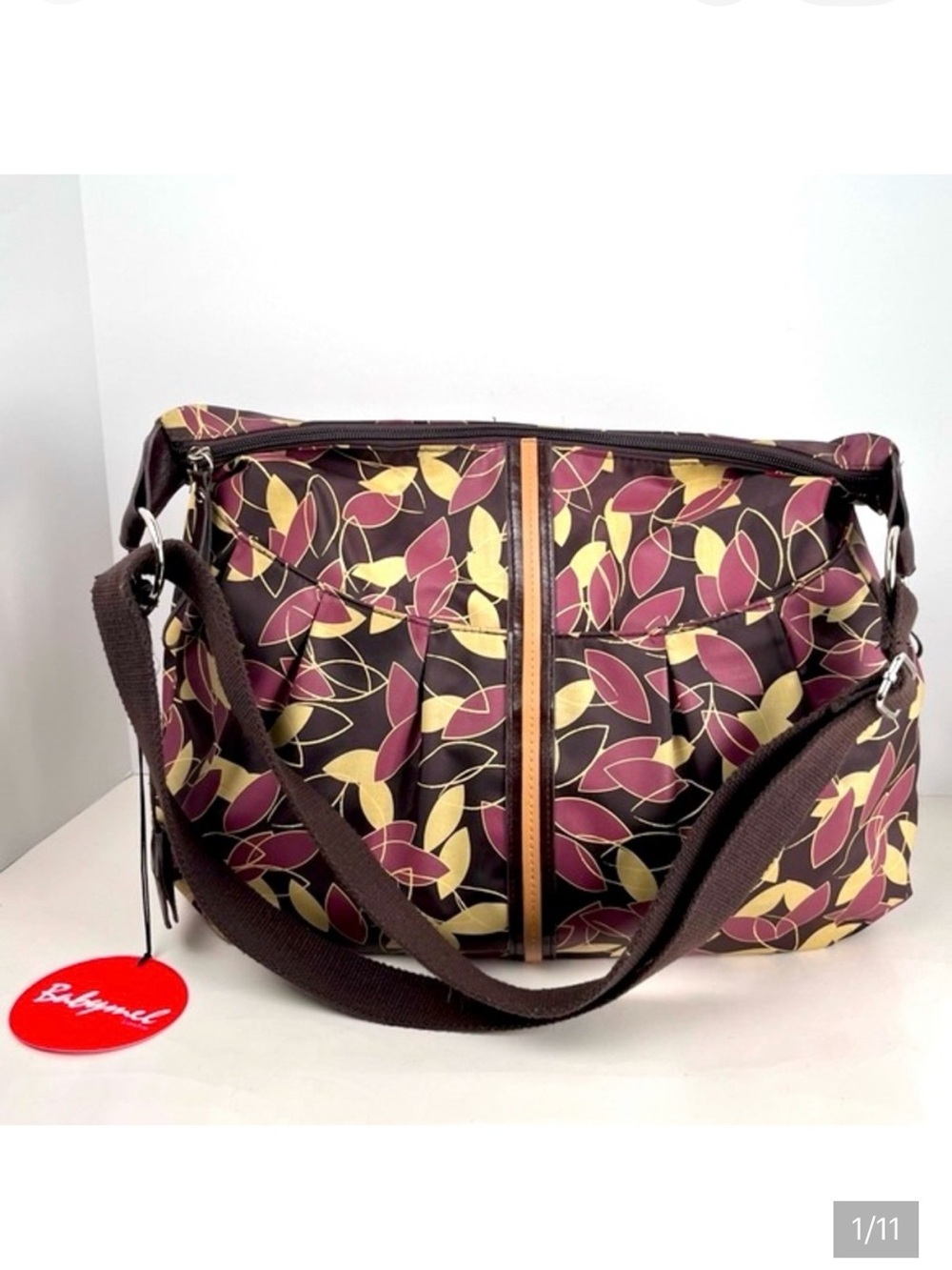 NWT Babymel Diaper Baby Bag Brown Leaf Print